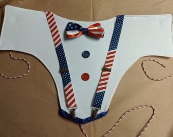 Patriotic Tuxedo Breast Collar for Horses, Ponies, or Minis - with bow tie and suspenders