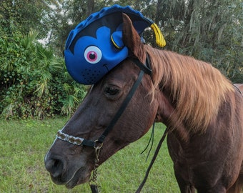 Clearance: Blue Fish Hat for Any Size Equine - Soft Equine Fish Hat - Fun Horse Costume