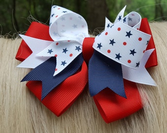Patriotic Ribbon Bow for Horse - Equine Red White Blue Forelock, Mane or Tail Bow