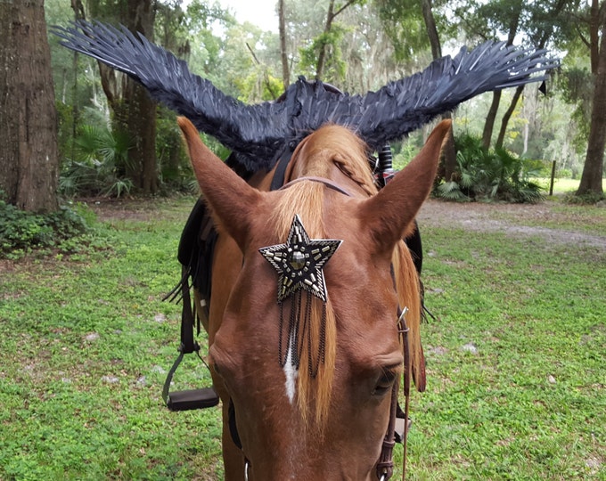 Black Horse Wings Feathered Wings for Horse, Pony or Miniature Horse Pegasus, Equine Angel Horse