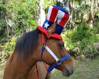 Stars and Stripes Hat for Horse or Pony - Soft Equine Patriotic Hat - Fun Red White Blue Horse Costume