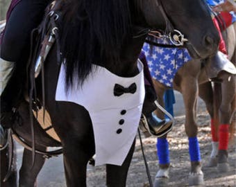 Tuxedo Breast Collar for Horses, Ponies, or Minis - with white or black satin bow tie