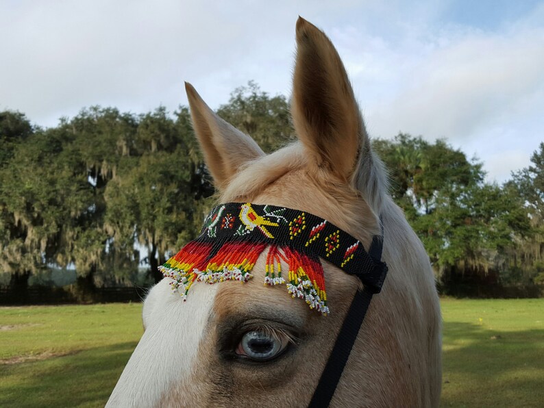 Birds and Butterfly Seed Beaded Equine Browband American Indian Style Tack Native American Style Horse Brow Band