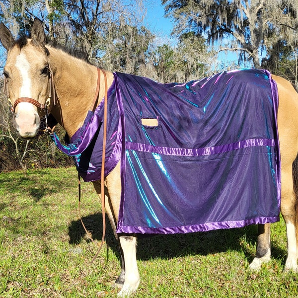 Purple to Green Shimmering Knight Horse Costume - Medieval Barding Costume - Equine Jousting Caparison