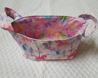 Ponies and Butterflies Fabric Grooming Caddy, Reversible Fabric Bin, Diaper Caddy, Fabric Basket, Eco-Friendly, Gift for Horse