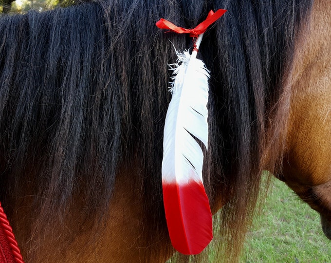 Red Tipped Feather Equine Mane or Tail Dangler Ornament for Horses