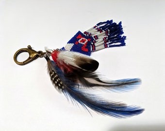 Patriotic Thunderbird Beaded and Feathered Equine Mane or Bridle Ornament - feathers horse jewelry - American Indian Style Horse Costume