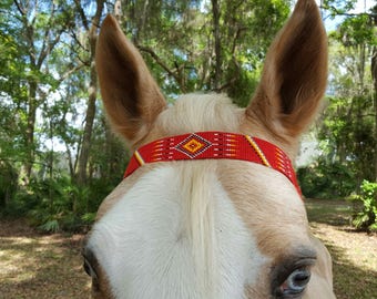 Red Eye of the Medicine Man American Indian Style Browband for Horse or Pony - Seed Bead Native American Equine Tack Jewelry