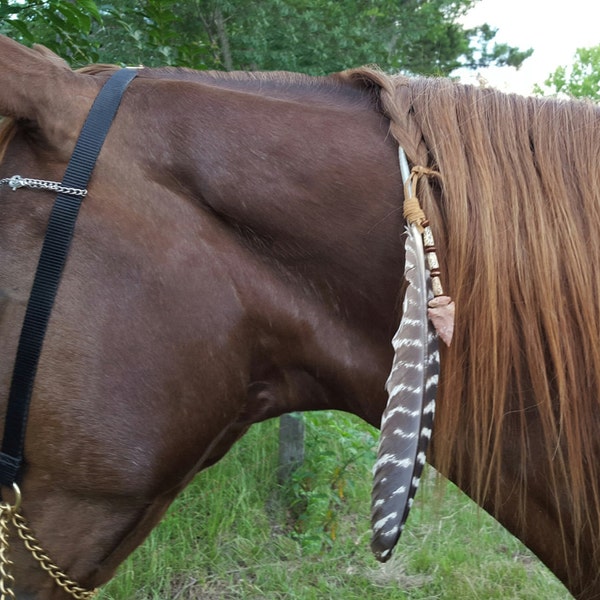 Arrowhead and Feather Equine Mane, Tail or Hair Ornament - turkey feather horse jewelry - American Indian Style Horse Costume