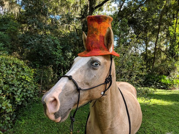 Orange Wet Felted Wool Stove Pipe Hat 