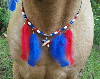 Patriotic Equine Necklace Breast Collar for Mini, Pony, Horse, Draft Tack - Red White Blue Tack