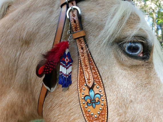 Patriotic Eagle Beaded and Feathered Equine Mane or Bridle Ornament  Feathers Horse Jewelry American Indian Style Horse Costume 