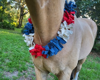 Patriotic Wool Equine Necklace for any size equine - Independence Day Necklace for Minis, Ponies, Riding Horses, or Draft Horses