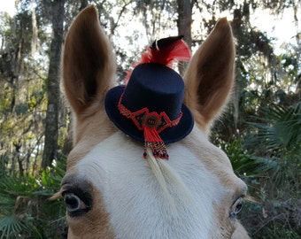 American Indian Style Mini Top Hat Fascinator for Horses with Seed Bead Hat Band - Equine Native American Style