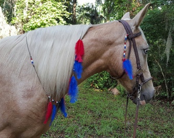 Patriotic Equine Mane and Saddle / Bridle Ornament Set for Horses Tack Extensions