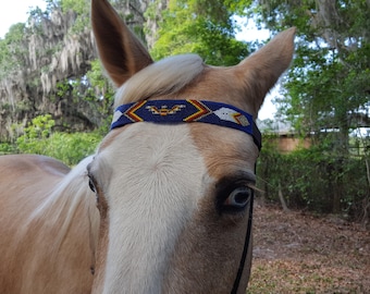 Thunderbird and Feathers American Indian Style Browband for Draft, Horse or Pony - Seed Bead Equine Tack Jewelry