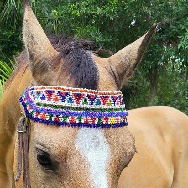 Celebration Seed Beaded Equine Browband - Mongolian Browband for horse - Ready to Ship