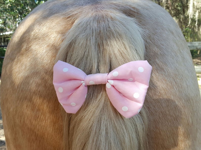 Pink Polka Dot Tail or Forelock Bow for Horse Pony or Mini Equine Tail Ornament Equine Costume Decoration for Horse