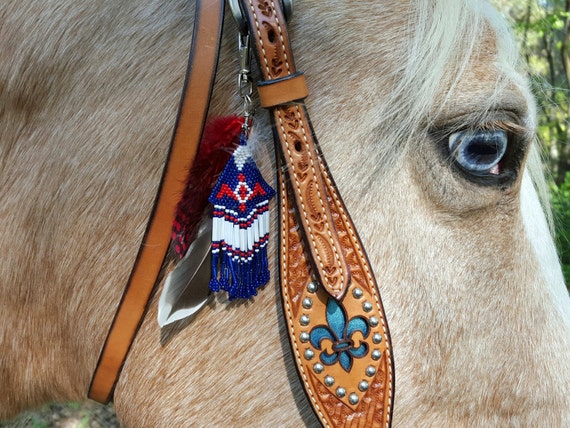 Patriotic Eagle Beaded and Feathered Equine Mane or Bridle