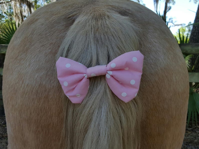 Pink Polka Dot Tail or Forelock Bow for Horse Pony or Mini Equine Tail Ornament Equine Costume Decoration for Horse