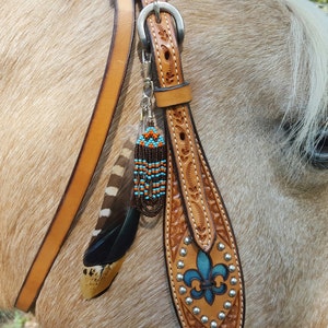 Buy Blue and Brown Beaded and Feathered Equine Mane or Bridle