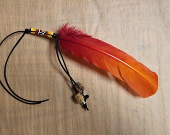 Firebird Feather Equine Mane or Tail Dangler Ornament for Horses - American Indian style horse jewelry - Ready to Ship