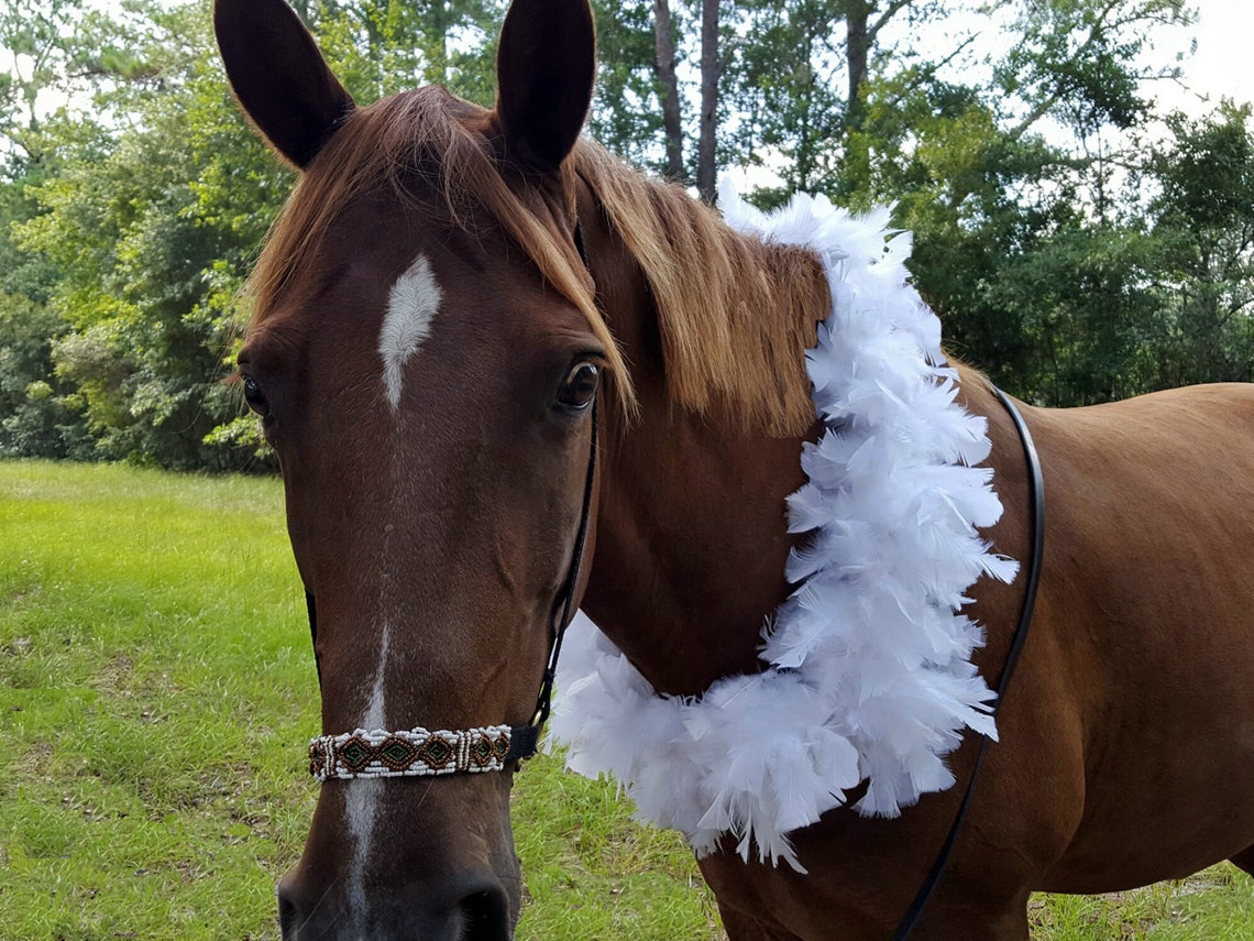 White Feather Boa Equine Necklace White Feather Horse Breast Etsy