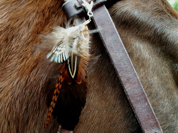 Brown Feathered Bridle Ornament - feathers horse jewelry - bridle equine  decoration