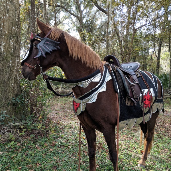 Red Dragon Slayer Horse Costume - Medieval Barding Costume - Equine Jousting Caparison