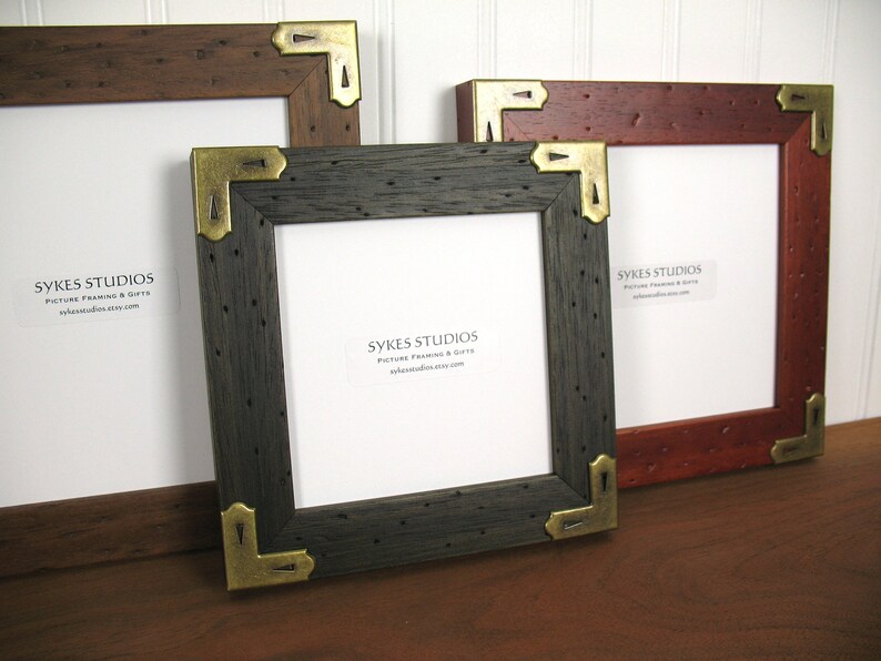 Metal Corners Frame Decorative Antiqued Brass Square Cherry Black Walnut Rustic 3x3 4x4 5x5 6x6 7x7 8x8 Tabletop Wall Photo Picture Ease