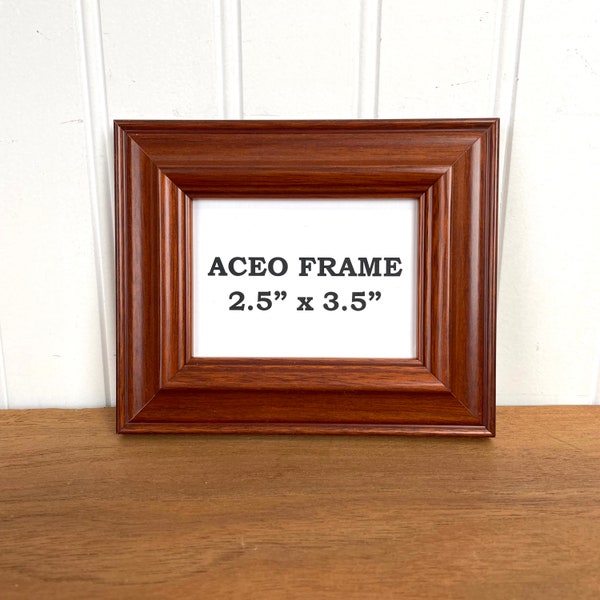 ACEO 2.5" x 3.5" WOOD FRAME Cherry Finish, Easel Back or Wall Hanger, Art Cards Wallet School Photos Trading Cards Small Mini Gallery Tiny