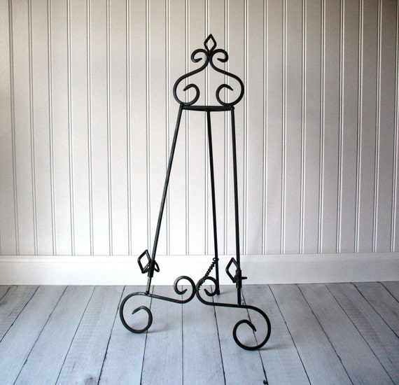 Vintage Look Scroll Display Easel Tabletop 10.5 Height Brush Metal  Black/Silver