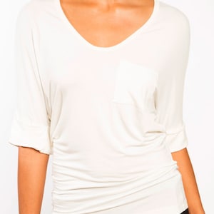 LULU - Batwing Boyfriend Domain T Pocket Tee T-shirt Yoga Jersey Folded Sleeves - Black Red White - Kendall Jenner Style