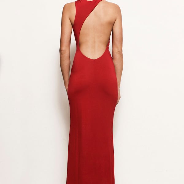 LAUREN - Griechisches rückenfreies asymmetrisches Jersey Maxi-Hochzeitskleid, gerafftes Sexy-Spaltenkleid - Fashion Nova Kendall Jenner Kim Kardashian