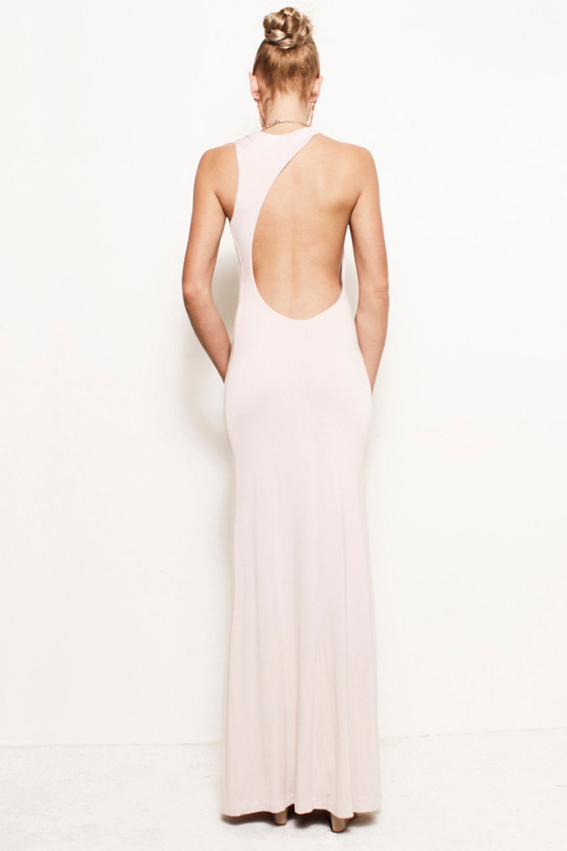 LAUREN Grecian Backless Asymmetrical Jersey Maxi Wedding Prom Dress Ruched Sexy Column Gown Fashion Nova Kendall Jenner Kim Kardashian image 3