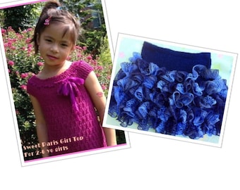 Sweet Paris Girl Top And Glam Girl Ruffle Skirt Knitting Patterns Combo Pack