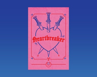 Heartbreaker - Pôster de Ilustração Tipográfica Estilo Carta de Tarô *DOWNLOAD DIGITAL*