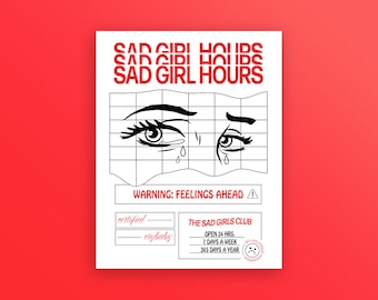 Sad Girl Hours B&W Mini Poster - Digital Download