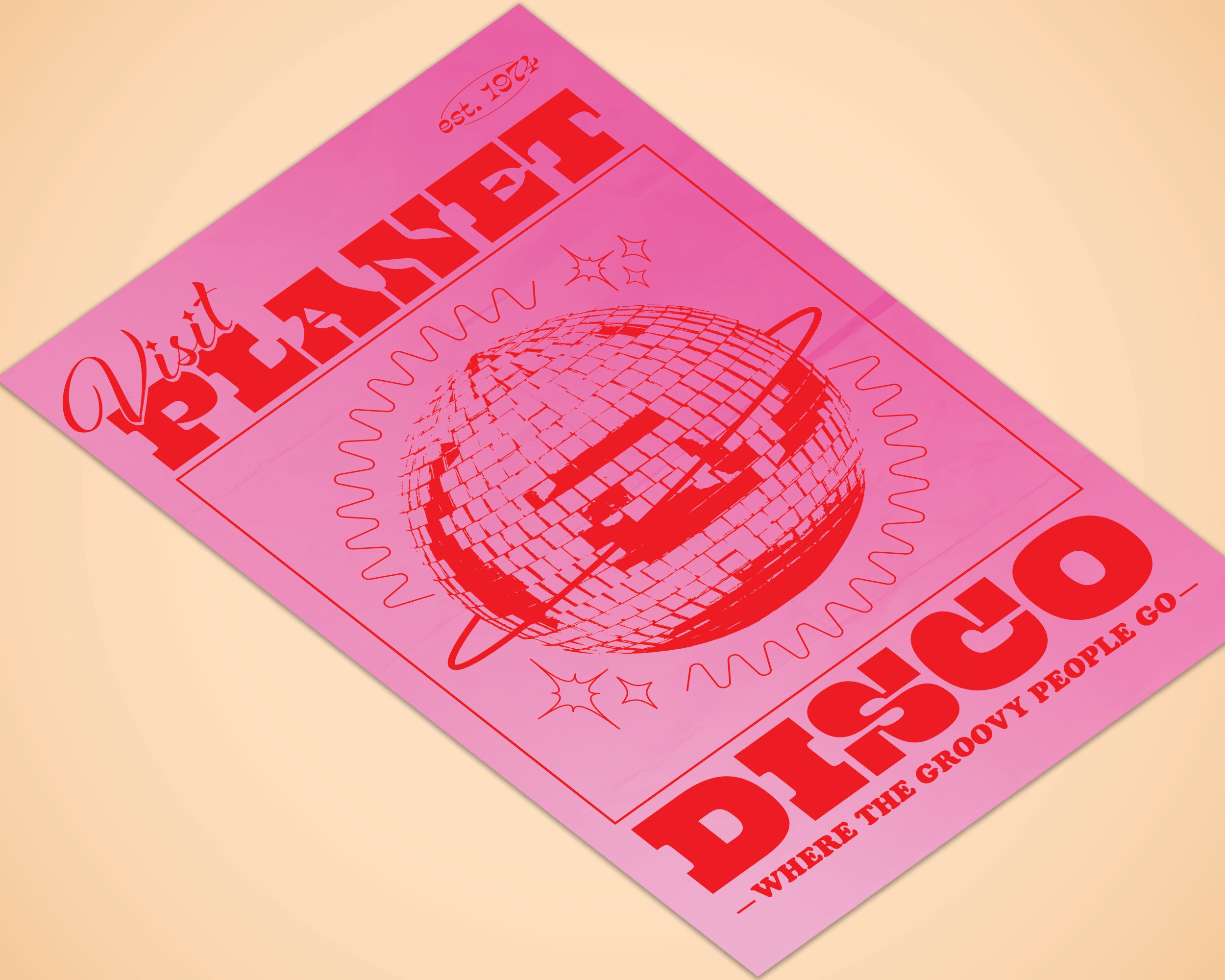 Visit Planet Disco Poster - Typographic Illustration Print *DIGITAL ...