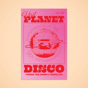 Visit Planet Disco Poster  - Typographic Illustration Print *DIGITAL DOWNLOAD*