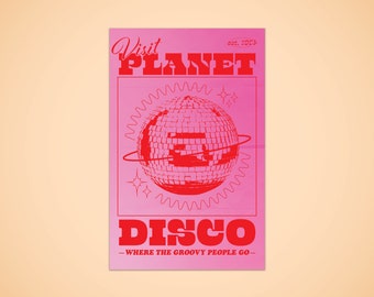 Visit Planet Disco-poster - typografische illustratieprint *DIGITAL DOWNLOAD*