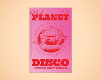 Visit Planet Disco Poster  - Typographic Illustration Print *DIGITAL DOWNLOAD*