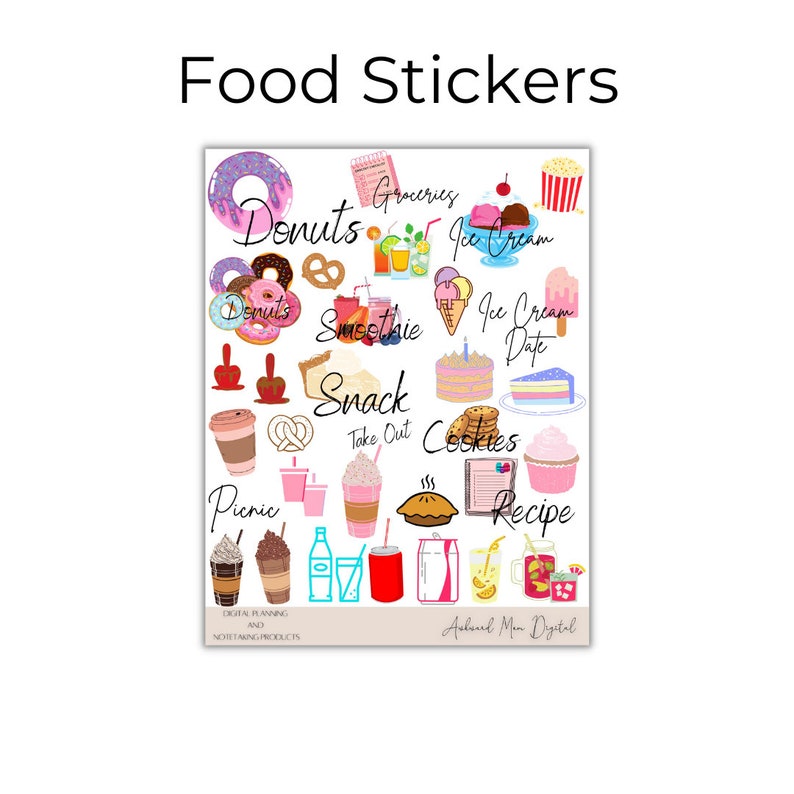 FOOD Digital Stickers for GoodNotes Planner, Junk Food Digital Planner Stickers, Healthy Food Stickers, Food Clipart, PNG Files image 2