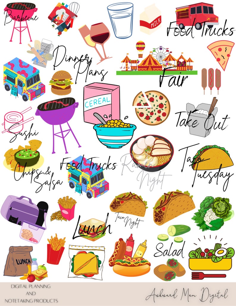 FOOD Digital Stickers for GoodNotes Planner, Junk Food Digital Planner Stickers, Healthy Food Stickers, Food Clipart, PNG Files image 8