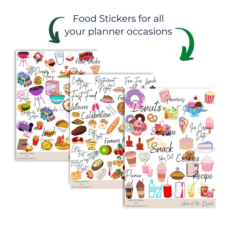 FOOD Digital Stickers for GoodNotes Planner, Junk Food Digital Planner Stickers, Healthy Food Stickers, Food Clipart, PNG Files image 1