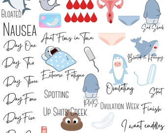 Period Tracker Digital Stickers: Organize Shark Week with Self-Care Bliss