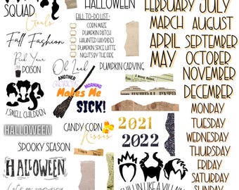 Fall Halloween Sticker Collection: Digital Planner Stickers (PNG Files)