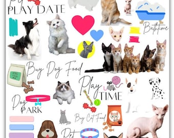 Pet Care Digital Stickers: Dog & Cat Goodnotes Planner (PNG Files)