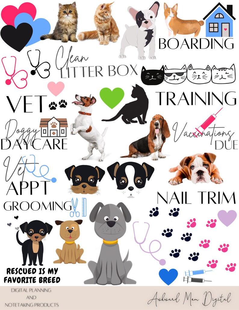 PET CARE Digital Goodnotes Stickers, digital stickers, digital planner stickers, cats and dogs stickers, Notability, Noteshelf, PNG Files image 7