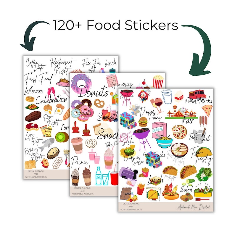 FOOD Digital Stickers for GoodNotes Planner, Junk Food Digital Planner Stickers, Healthy Food Stickers, Food Clipart, PNG Files image 3